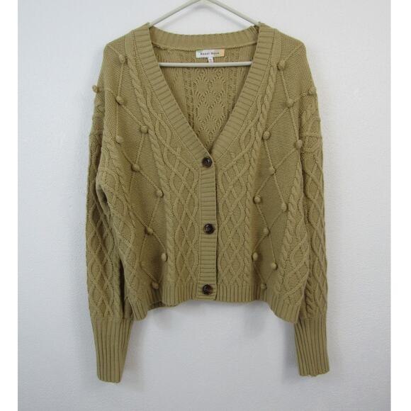 Hazel Moon XL Cable Knit Clip Dot Knitted Sweater Knob Open Knit Brown Golden - Picture 1 of 7